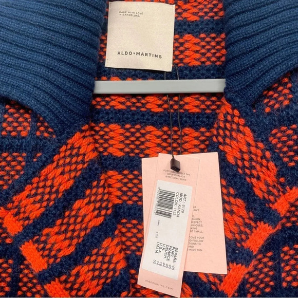 Aldomartins Collared Windowpane Check Knit Wool Blend Sweater Coat Red 14 Kanda - Picture 4 of 9